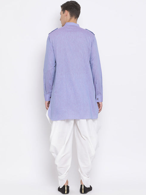 Vastramay Men's Blue Cotton Blend Kurta and Dhoti Set